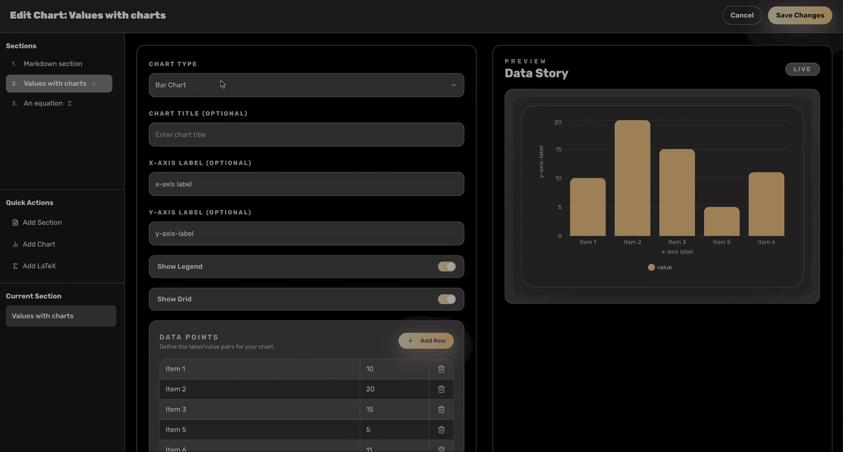 Charts editor flow preview