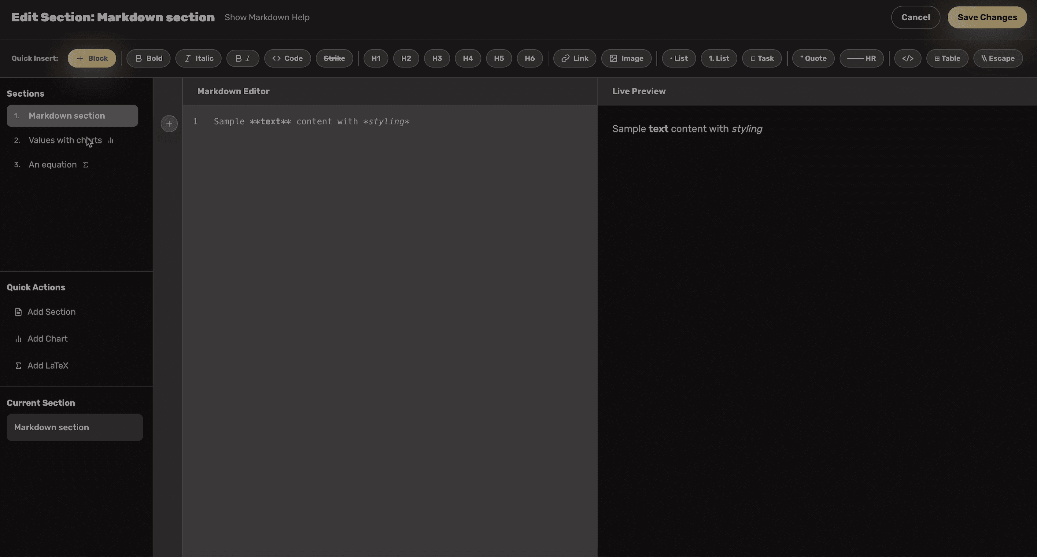Section navigator preview